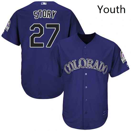 Youth Majestic Colorado Rockies 27 Trevor Story Authentic Purple Alternate 1 Cool Base MLB Jersey